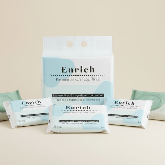 Enrich zero-dust facial tissues, 3-ply, plant-based, allergy-friendly