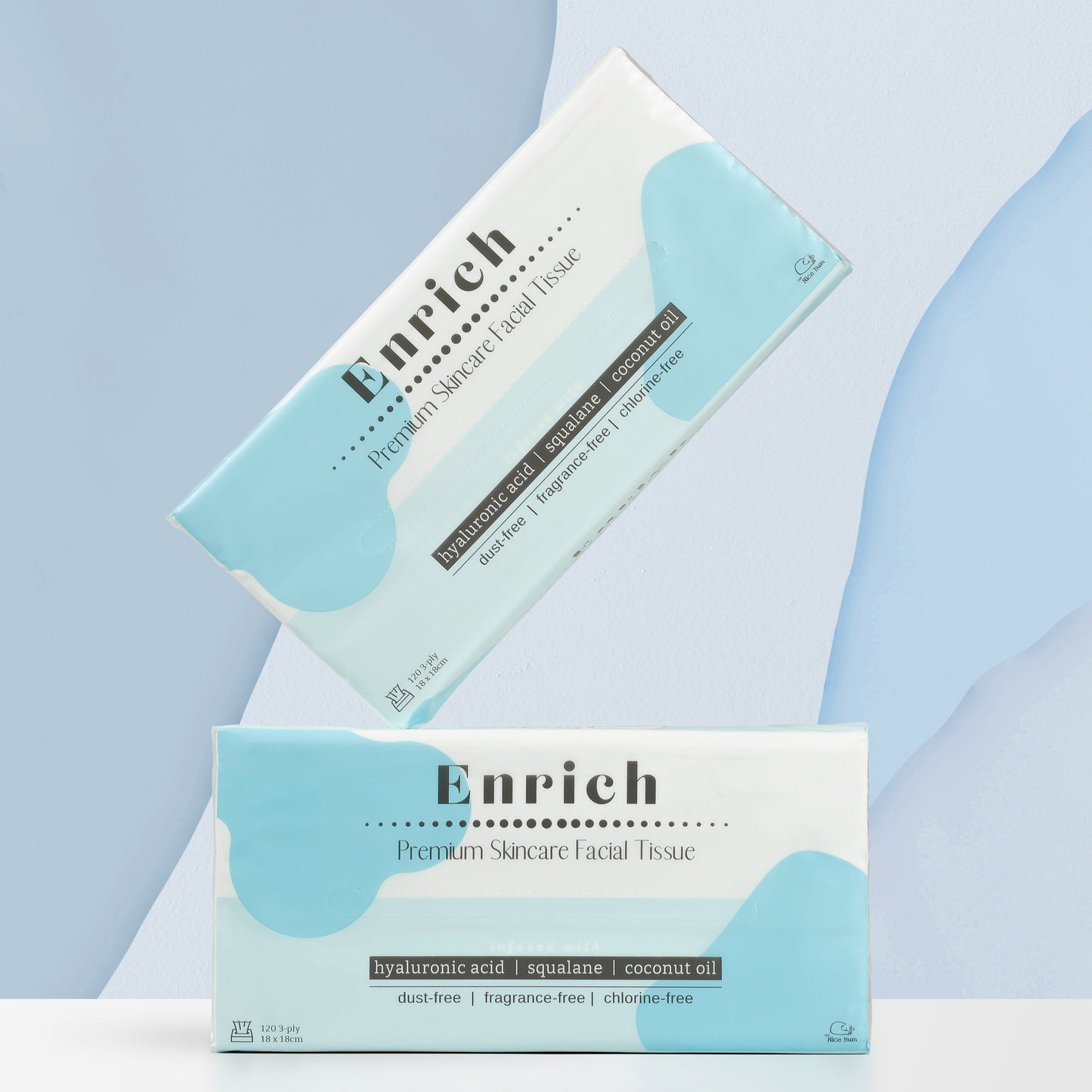 Enrich premium skincare facial tissue packs with hyaluronic acid, squalane and coconut oil