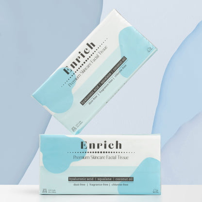 Enrich premium skincare facial tissue packs with hyaluronic acid, squalane and coconut oil