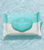 Nice Bum wipes single pack on water surface, highlighting purity and fast dissolving feature