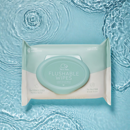 Nice Bum flushable wipes dissolving quickly in water, safe for plumbing and environment